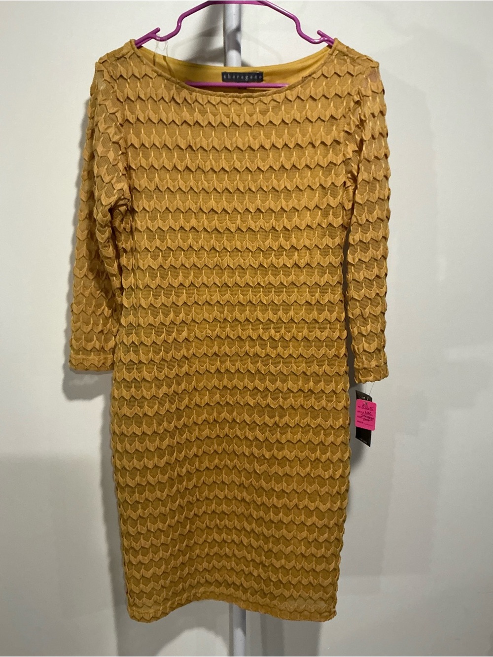 Sharagano Textured Mustard Midi Dress